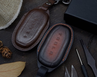 Leather Car Key Fob Cover fit for Model 3/S/X/Y Automotive Key, Personalized name tag