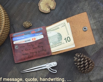 Veg Tan Leather Slim Bifold Wallet, Minimalist Leather Wallet, Personalized leather bifold wallet for men, Boyfriend gift, Gift for him