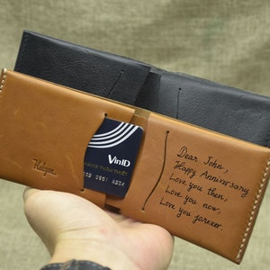 Carteira de couro Vachetta, Carteira de couro personalizada para homens, Presente para namorado, Presente para ele, Presente para marido