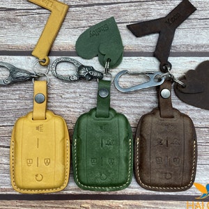 Leather Key fob Cover for (Option of 4/5/6 buttons), Tahoe, Suburban, Silverado, Yukon, Sierra, Acadia, Personalized Keychain
