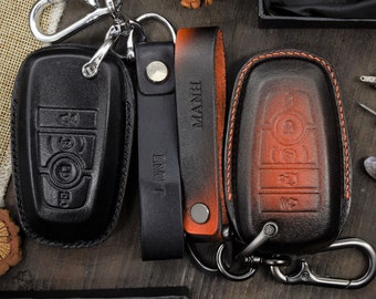 Leather Key Fob Cover for Mustangs 3, 4, 5 Buttons, Key Holder Shelby Cobra, MachE, GT, Edge, ST, etc. Personalized Keychain