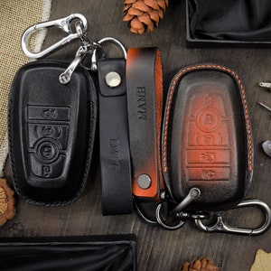 Leather Key Fob Cover for Mustangs 3, 4, 5 Buttons, Key Holder SheIby C0BRA, MachE, GT, Edge, ST, etc. Personalized Keychain