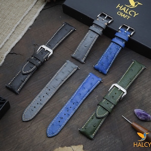 Custom Ostrich leather Watch strap, Choice of Width, Choice color Buckle, Zermatt leather for the lining