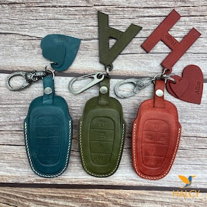 Key Fob Cover fit for Sonata, Santa Fe 5 Buttons 2019-2021,TQ8-F08-4F27 Protector Keyless Entry Remote Holder, Initials embossing