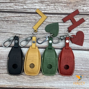 Fob Cover Leather with Keychain, Protector Key case Compatible 2017-2021 E-CIass, 2018-2021 S-CIass, 2019-2021 A-CIass, C G-CIass