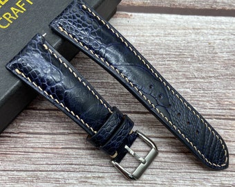 Blue Ostrich Leg Leather Watch strap, Choice of Width, Choice color Buckle, Zermatt leather for the lining