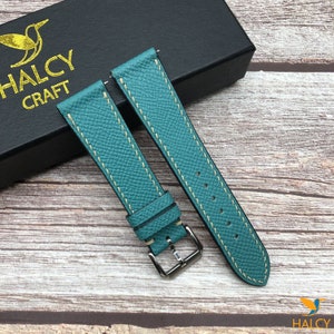 Turquoise Epsom Calf leather Watch strap with quick-release spring bars, Choice of Width, Choice color Buckle