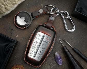 Key Fob Cover for (Option of 6/ 8 Buttons) GV70, GV80, G70, G80, G90 (2021-2022), with, Air Tag Holder