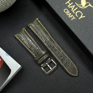 Olive Ostrich Leg Leather Watch strap, Choice of Width, Choice color Buckle, Zermatt leather for the lining