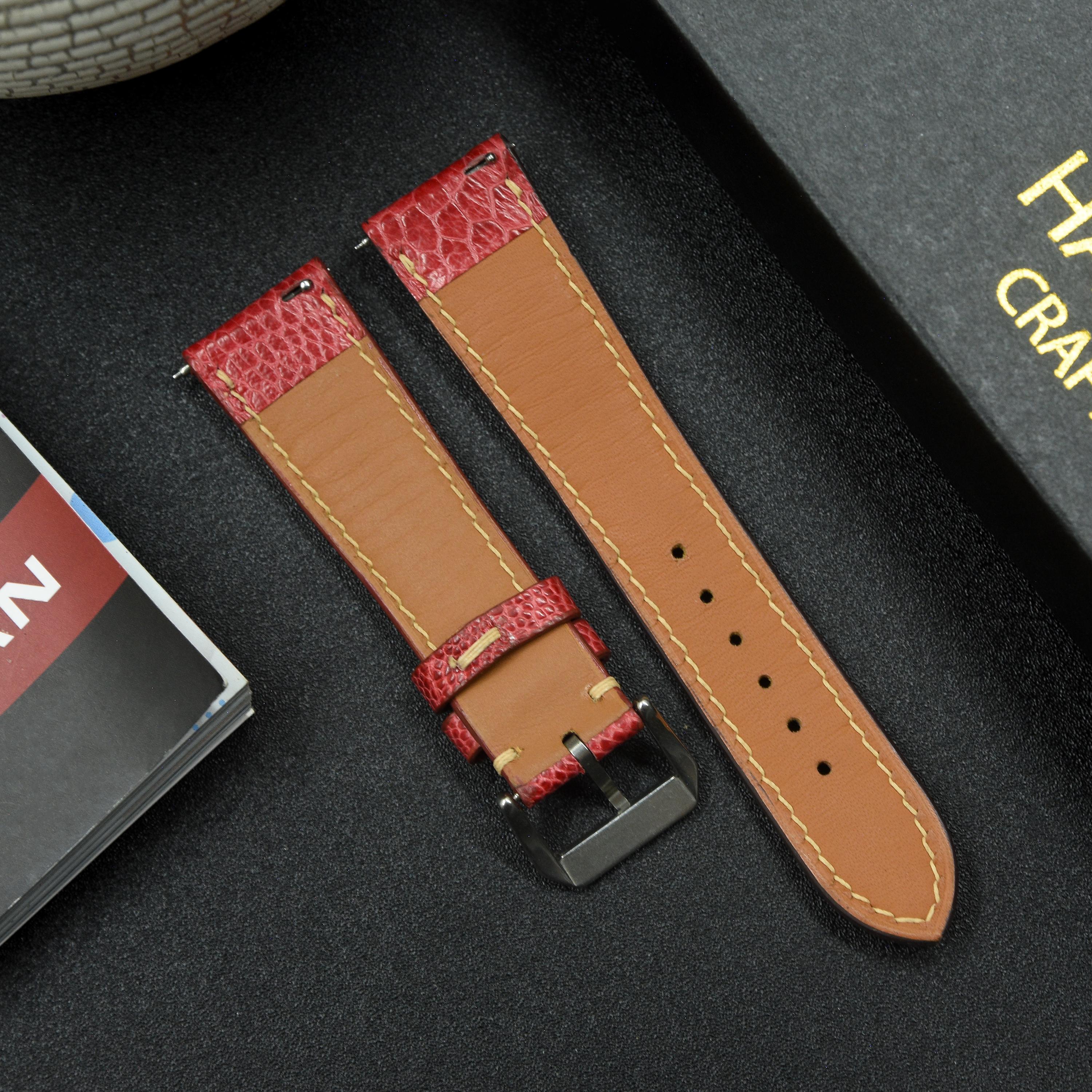 Red Ostrich Leg Leather Watch Strap, Choice of Width, Choice Color