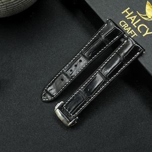 Bracelet de montre en cuir d'alligator noir, largeur au choix, avec boucle déployante, doublure en cuir de Zermatt