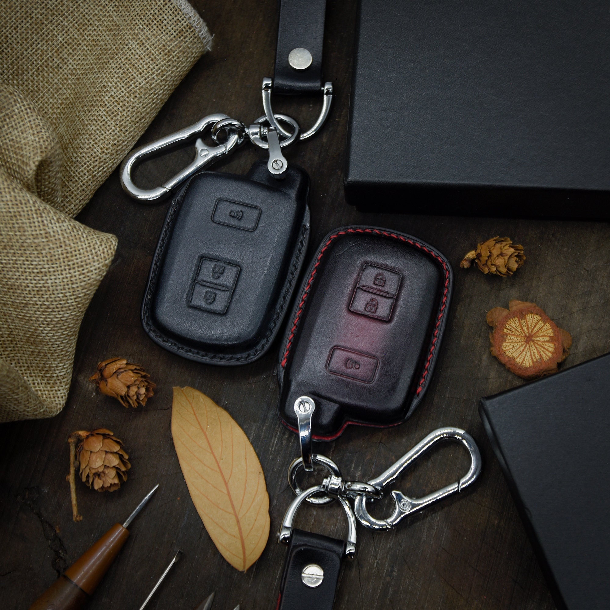 Leather Smart Key Fob Cover for Toyota Land Cruiser, Tundra