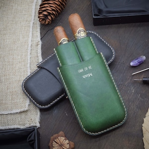 Personalized Leather Double Cigar Case, Luxury Cigar Case, Custom Cigar Cover, Cigar Case, Full Grain Italian Pure Vegetable Tanned Cowhide