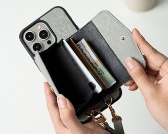 Leather Wallet Case Fit For Ip 18/ 18 Pro Max, 17/ 17 Pro Max, 16/ 16 Pro max, 15/ 15 Pro max, etc. Initials embossing
