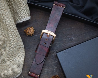 Leather Watch strap, Choice of Width, Choice color Buckle with quick-release spring bars, Italian Vegetable tanned Cowhide Leather