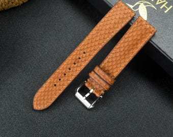 Python Leather Watch strap, Choice of Width, Choice color Buckle with quick-release spring bars