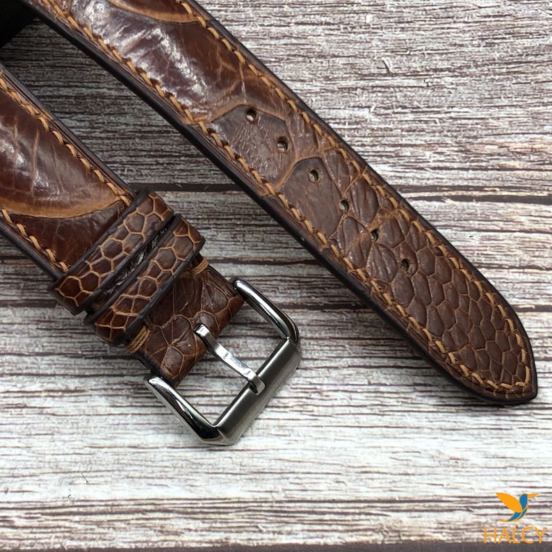 Brown Ostrich Leg Leather Watch strap, Choice of Width, Choice color Buckle, Zermatt leather for the lining image 6