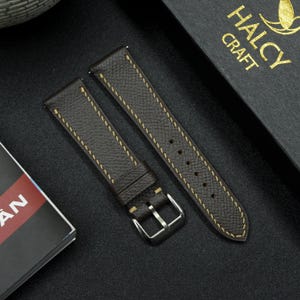 Brown Epsom Calf leather Watch strap with quick-release spring bars, Choice of Width, Choice color Buckle, Zermatt leather for the lining