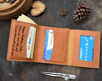 Personalized leather wallet mens trifold, With ID Card, Boyfriend gift, Gift for him, Husband gift, Leather wallet mens bifold
