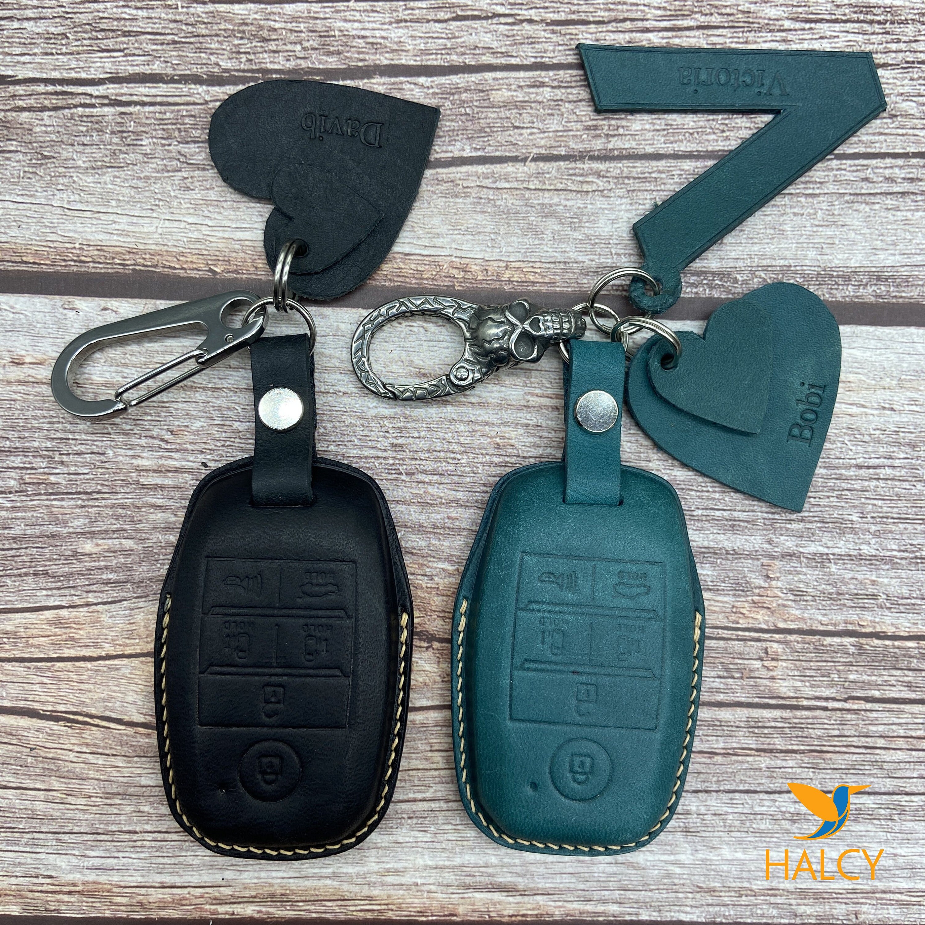 Leather Smart Key Fob Cover, Holder fit for Sedona 6 Button Smart Remote Key Fob, Initials embossing,  Italian PUEBLO leather