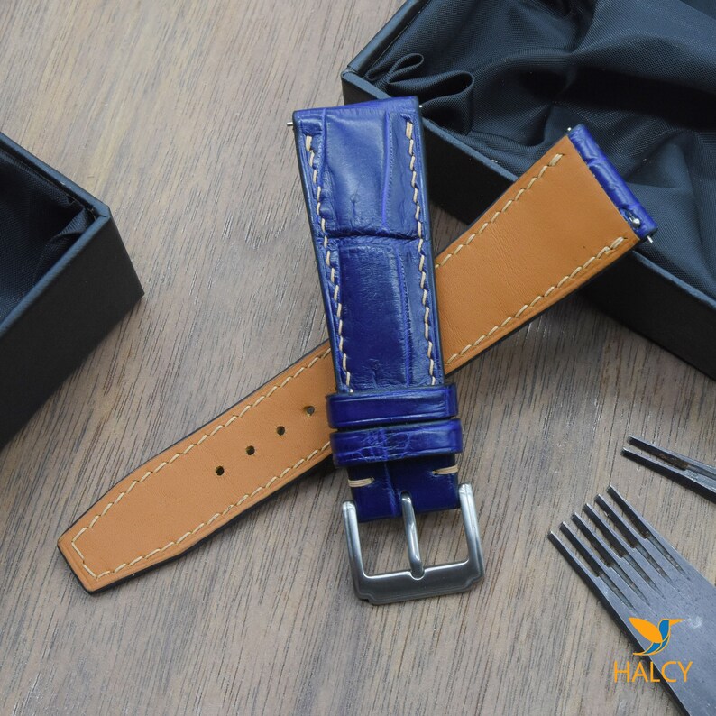 Navy Blue Alligator Leather Watch Strap Quick Release Pins Etsy