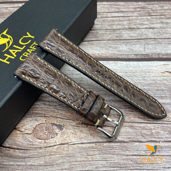Correa de reloj de piel de caimán marrón, elección de ancho, hebilla de color a elegir, piel Zermatt para el forro