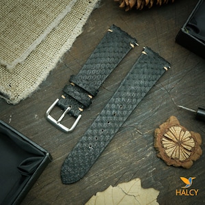 Black Python Leather Watch strap, Choice of Width, Choice color Buckle with quick-release spring bars