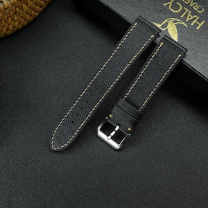 Black Epsom Calf leather Watch strap with quick-release spring bars, Choice of Width, Choice color Buckle