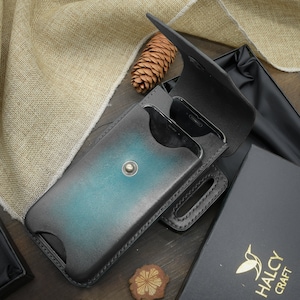 Custodia in pelle per doppio telefono, custodia in pelle per doppio telefono, custodia per due telefoni, fondina inclinata per 2 telefoni, custodia in pelle per due telefoni con passanti per cintura