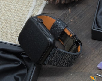 Handmade Stingray Leather Apple Watch Band with Butterfly Clasp