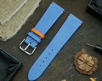 Blue Swift Calf Leather Watch strap, Choice of Width, Choice color Buckle with quick-release spring bars
