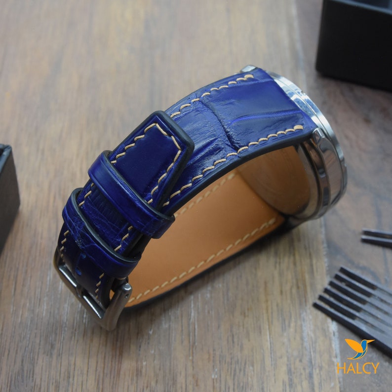 Navy Blue Alligator Leather Watch Strap Quick Release Pins Etsy