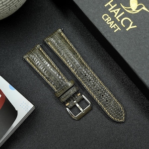 Olive Ostrich Leg Leather Watch strap, Choice of Width, Choice color Buckle, Zermatt leather for the lining