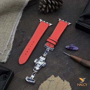 Epsom Calf leather Apple watch band  Ultra, 44mm, 42mm, 41mm, 38mm, Choice of adapters and Steel Butterfly Clasp Color