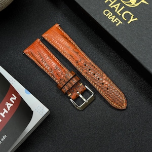 Orange Java Lizard Skin Watch strap, Choice of Width, Choice color Buckle with quick-release spring bars