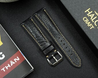 Black Ostrich Leg Leather Watch Band | Handmade Exotic Strap | Quick-Release