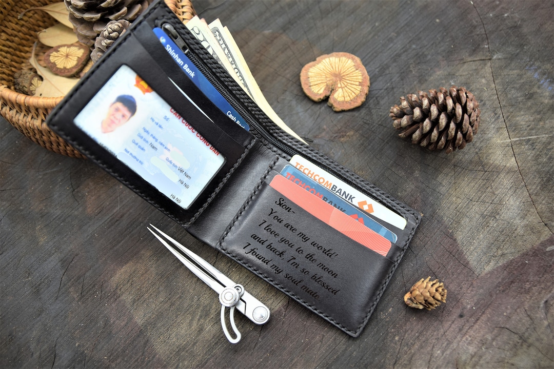 Leather Wallet With Zipper Mens Coin Wallet Personalized Etsy