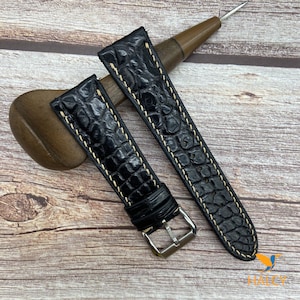 Black Alligator Leather Watch strap, Choice of Width, Choice color Buckle, Zermatt leather for the lining