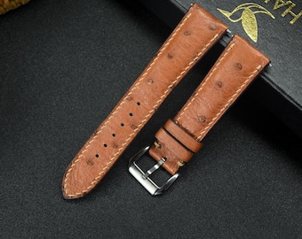 Custom Ostrich leather Watch strap, Choice of Width, Choice color Buckle, Zermatt leather for the lining
