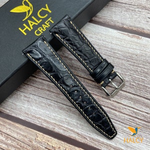 Black Alligator Leather Watch strap, Quick release pins, Choice of Width, Choice color Buckle, Zermatt leather for the lining