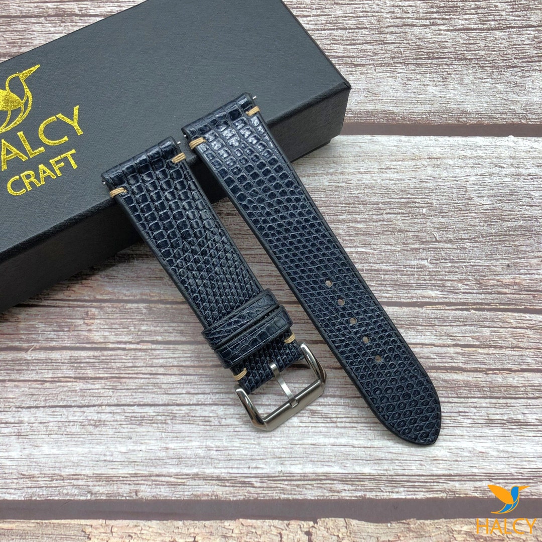 Very Dark Blue Java Lizard Skin Watch Strap, Choice of Width, Choice ...