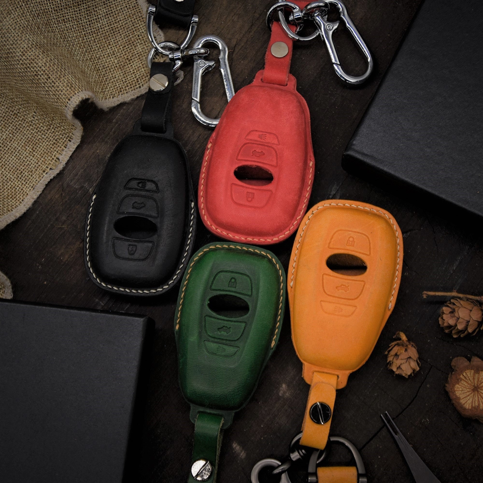 Premium Leather Car Key Fob Case Cover For Subaru Outback, Forester, BRZ, WRX, XV – Top Layer Leather - View #3