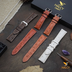 Custom Ostrich leather Watch strap, Choice of Width, Choice color Buckle, Zermatt leather for the lining