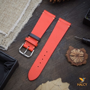Red Swift Calf Leather Watch strap, Choice of Width, Choice color Buckle with quick-release spring bars