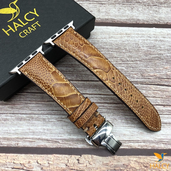 Custom Brown Ostrich Leg Skin Apple Watch Band Series Ultra Custom Brown Ostrich Leg Skin Apple Watch Band Series Ultra