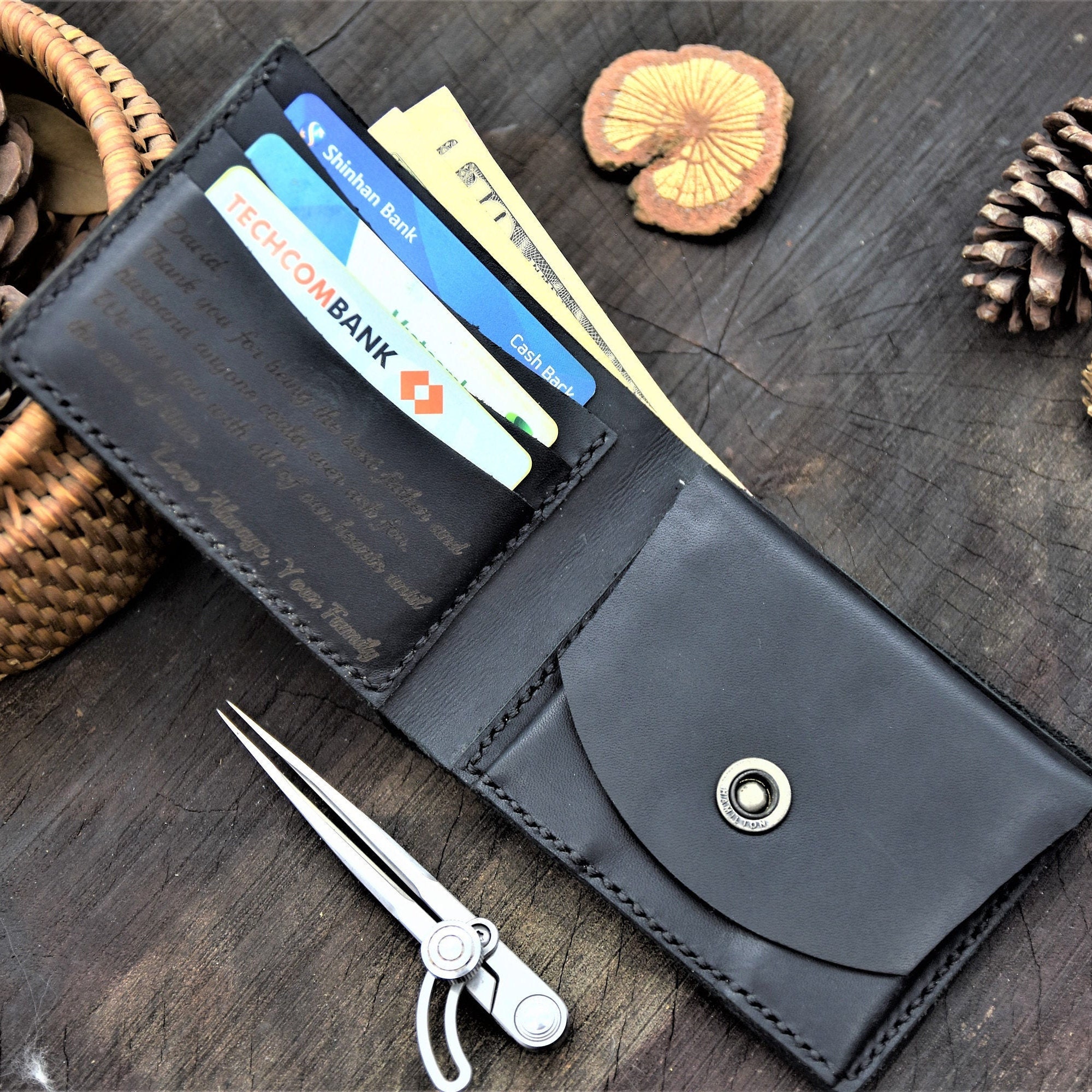 Mens Wallet With Coin Pocket Mens Coin Wallet Personalized Etsy