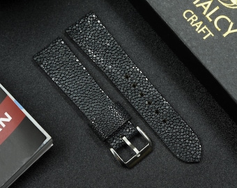 Black Stingray Skin Watch bands, Watch strap, Choice of Width, Choice color Buckle, Zermatt Leather for the Lining