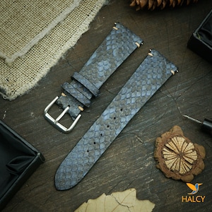 Python Leather Watch strap, Choice of Width, Choice color Buckle with quick-release spring bars, Zermatt leather for the lining