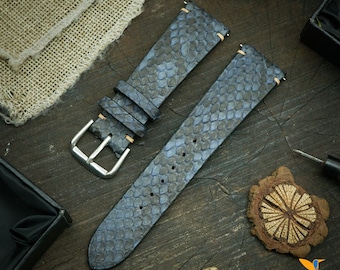 Python Leather Watch strap, Choice of Width, Choice color Buckle with quick-release spring bars, Zermatt leather for the lining