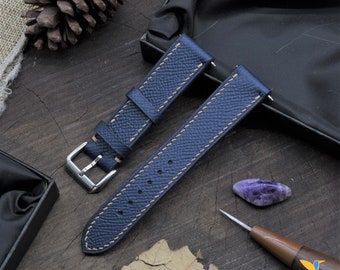 Cinturino per orologio in pelle di vitello Epsom blu navy con barre a molla a sgancio rapido, scelta di larghezza, scelta di colore fibbia